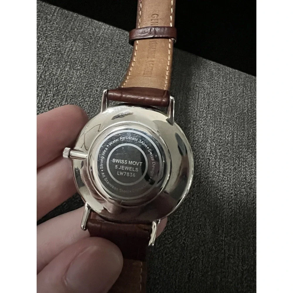 Steinhausen Swiss Movt Men's Date Dial 5 Jewels Leather Band Slim Watch Case‎